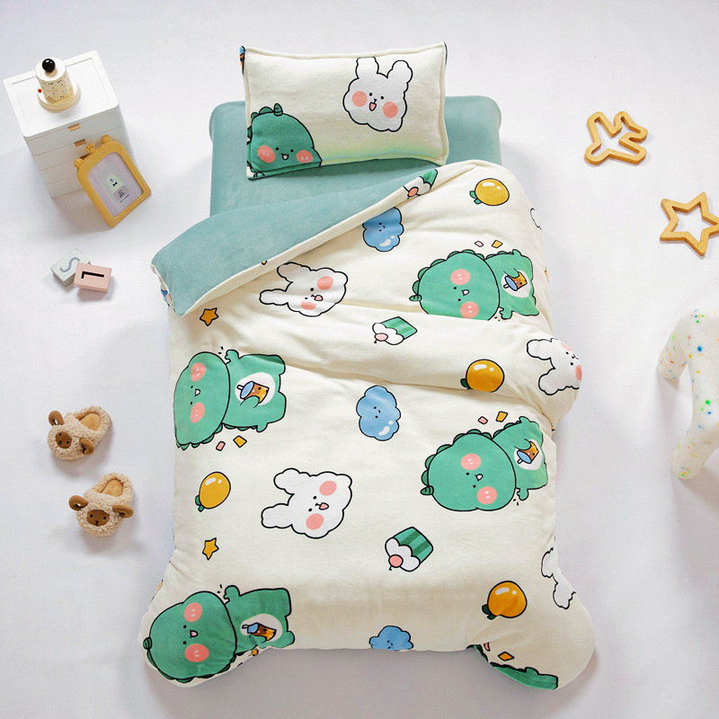 Picture of Kindergarten quilt three-piece autumn and winter milk velvet double-sided velvet baby admission core six-piece coral velvet bedding