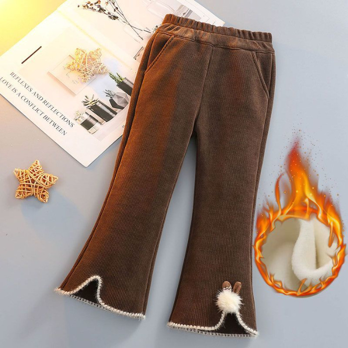 Picture of [Corduroy Composite Real Super Velvet] Girls' One-piece Velvet Pants Autumn and Winter Corduroy Girls' fleece-lined Flared Pants