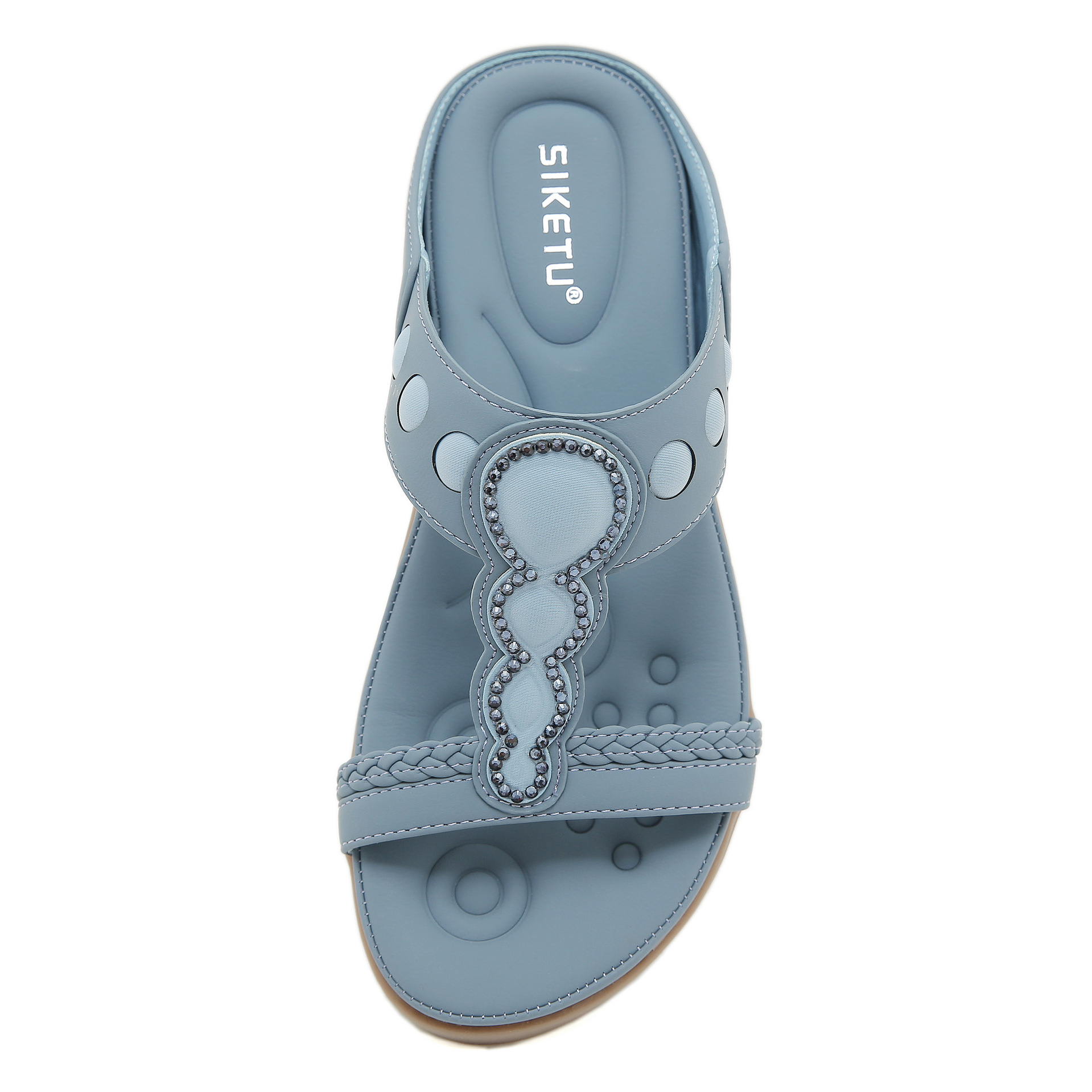 5012-4 new 2025 Bohemian rhinestone slippers comfortable latex massage platform plus size flat shoes