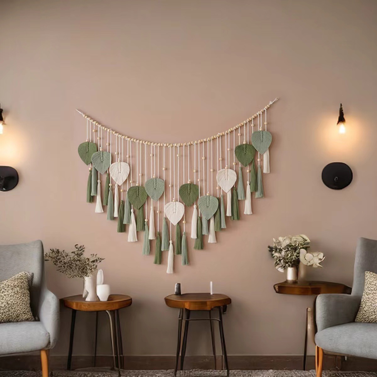 New Creative Hand-woven Cotton Rope Leaves Tapestry Bohemian Style Home Wall Decoration Room Wall Hanging