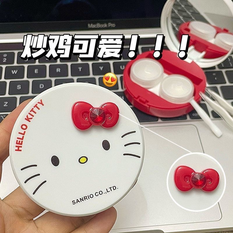 Beautiful pupil box cute three-dimensional diamond round red contact lenses companion box care box storage box with mirror girl