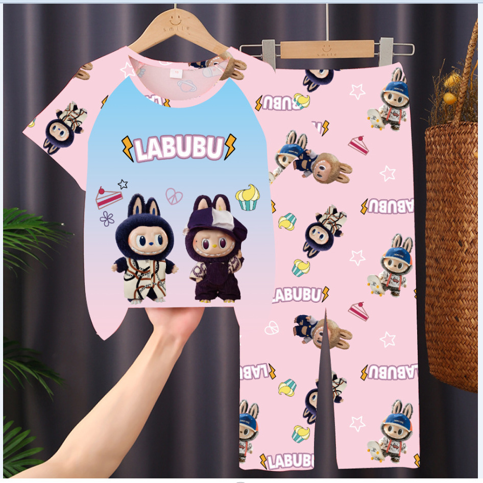 Picture of Children's Pajamas 2025 New Summer Thin Short-sleeved Trousers Girls' Large Children's and Girls' Home Clothes Summer Outer Wear
