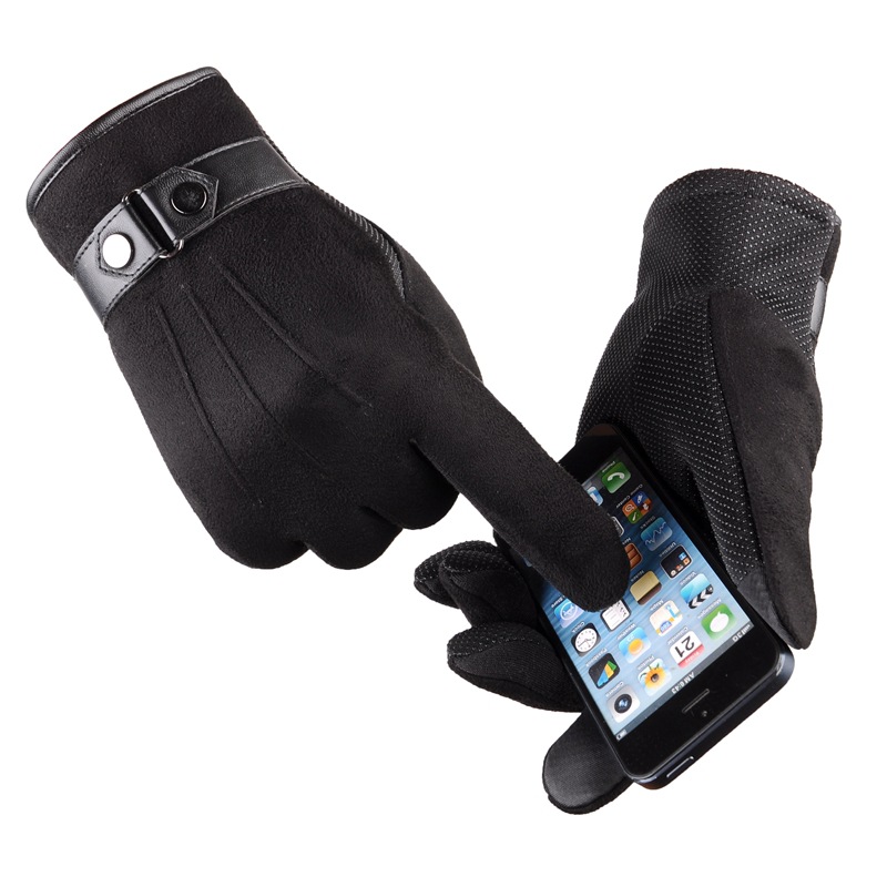 Picture of Suede Non-Falling Velvet Touch Screen Gloves for Men in Winter Thickeneded and Warm for Cycling and Driving Korean Casual Cotton Gloves Export