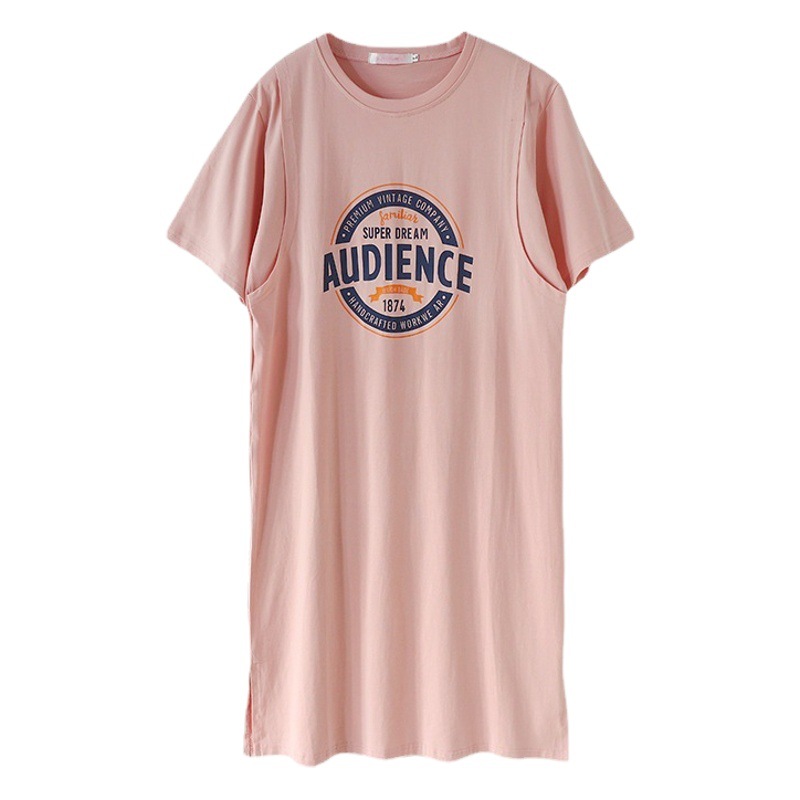 Breastfeeding Clothes Pure Cotton Short-sleeved T-shirt Summer Breastfeeding Dress Mid-length Pregnant Women Postpartum Going Out Hot Mom Nightdress