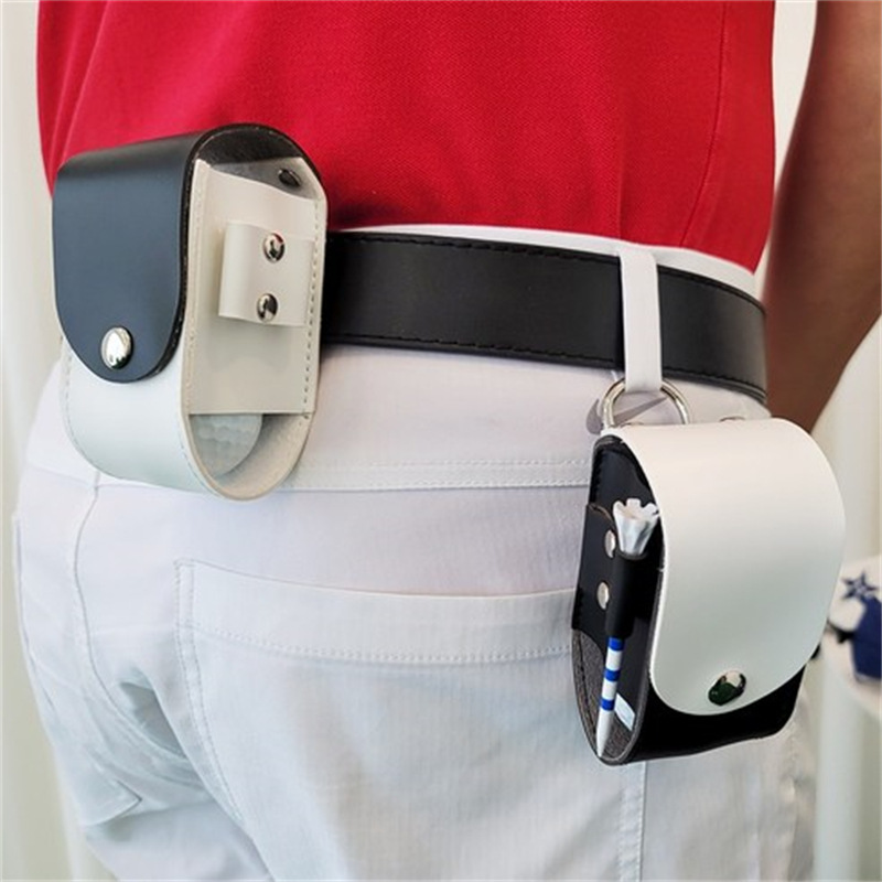 Outdoor Golf storage leather cover waist hanging two-piece ball bag portable Golf ball bag hanging waist bag