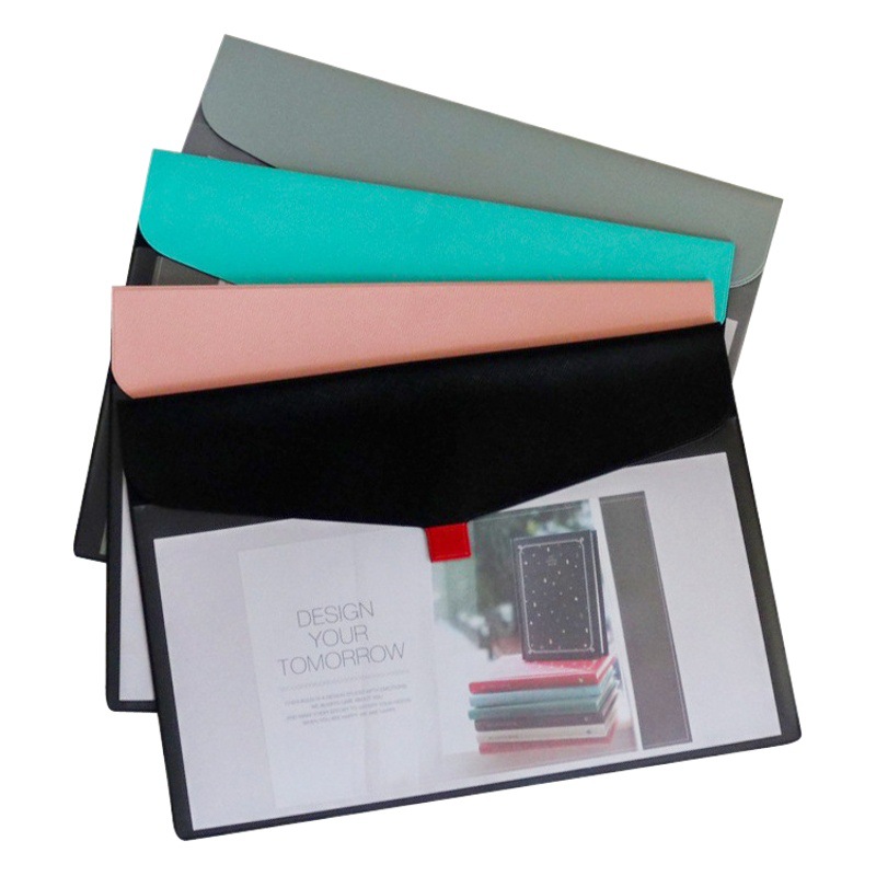 A4 leather file bag large capacity thick Business magic buckle PU data file bag storage file bag