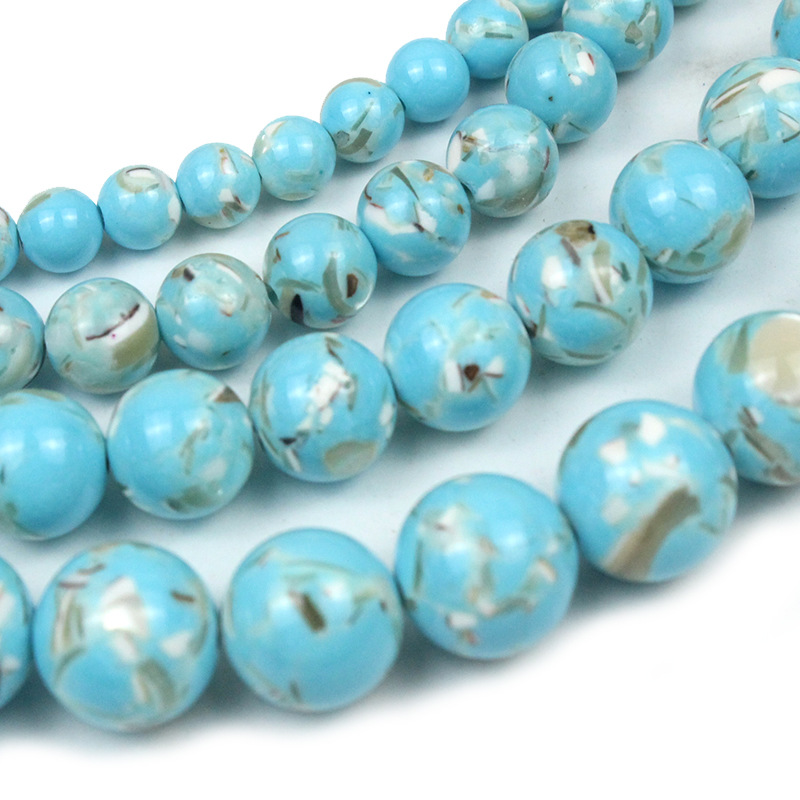 Picture of Beaded Material Bag Round Beaded Bracelet Necklace Earrings Accessories Jewelry with Pearl Lake Blue Shell Turquoise Beads Diy