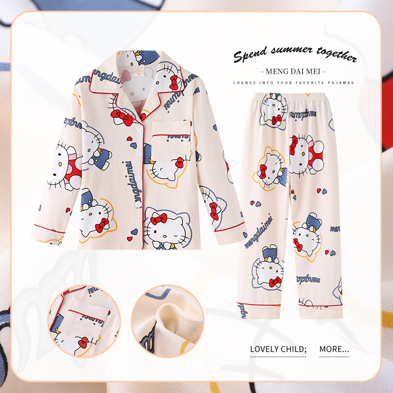 Southeast Asia Children's Pajamas Girls Spring and Autumn Korean-style Cardigan Long-sleeved Thin Summer Home Clothes for Little Girls