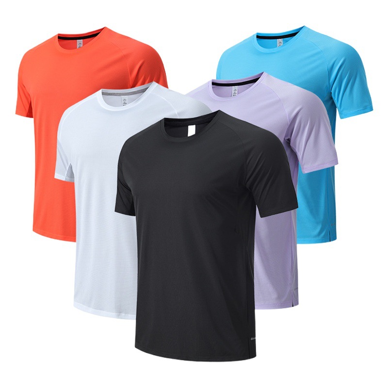 Cross-border Lightweight Breathable Quick-drying T-shirt Men's Summer Loose Polyester Lightweight Round Neck Short-sleeved Running Sports T-shirt
