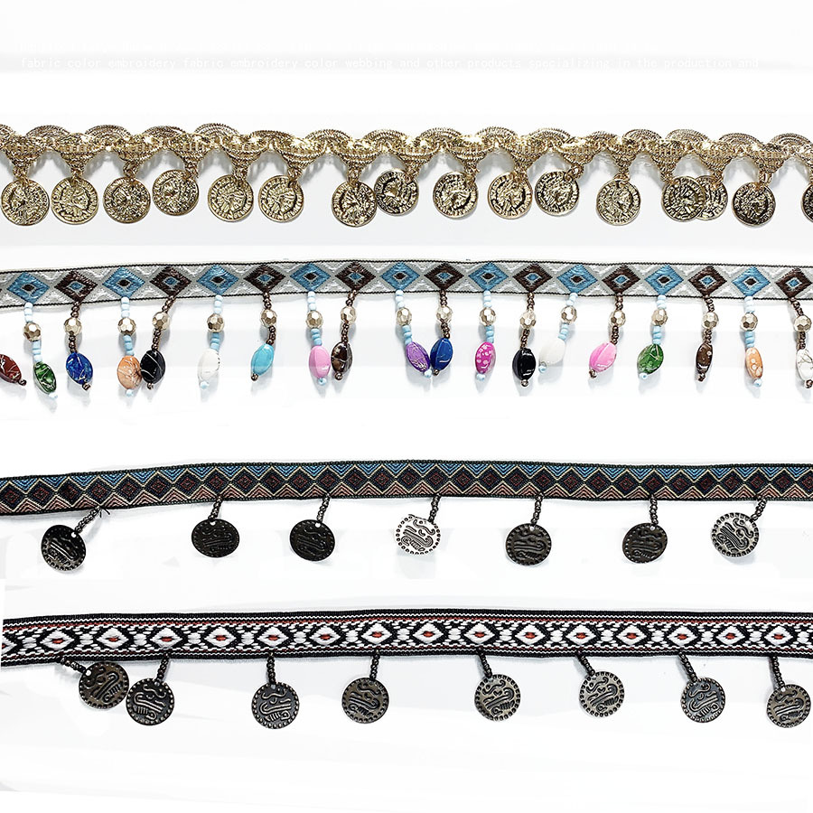 Haowu Color Beads Clothing Color Stone Pendant Pendant All Hand Needle Beads Beaded Tassel Ribbon Lace