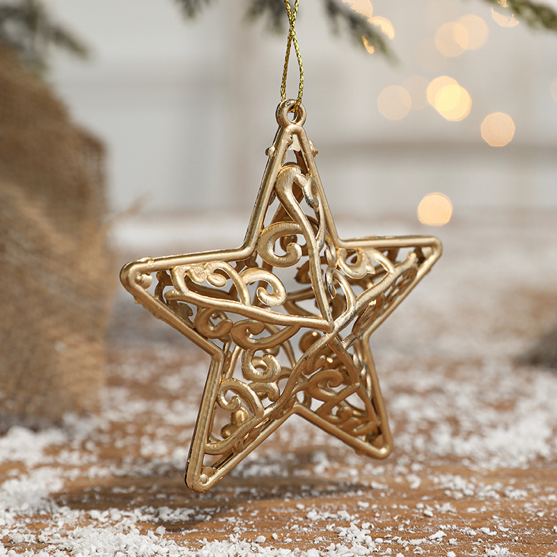 Hong Kong Heng Christmas decorations Christmas tree pendants three-dimensional hollow gold plastic hollow plating five-pointed star