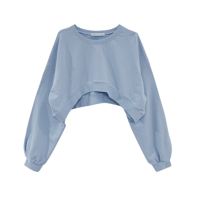 Picture of Short Sweater Women's Autumn Korean Solid Color New Loose Navel Round Neck Women's Foreign Trade Top Women's Fashion Wholesale