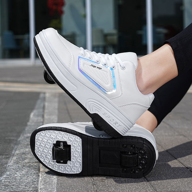 Cross-border generation children's heyly walking shoes for boys and girls adult burst walking shoes two-wheel flying shoelace wheel shoes for women