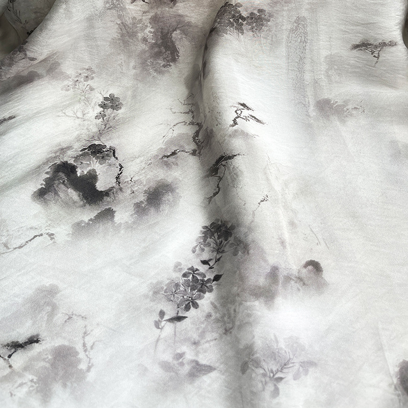 Ink Wash Mountain Forest Brocade Cotton New Chinese Style Digital Printed Fabric Ethnic Style Cheongsam Dress Top Hanfu Fabric