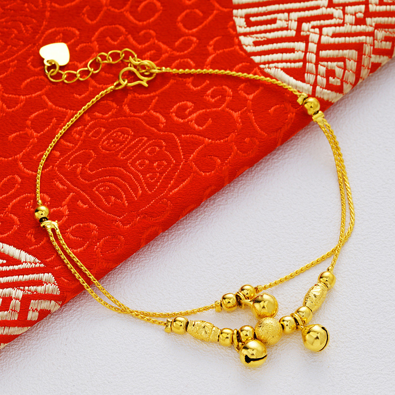 Picture of Vietnam Sand Gold Fashion Anklet Brass Plated 24k Gold Bell Double-Layer Turn & Bead Foot Ornaments Women's Foreign Trade Euro Gold