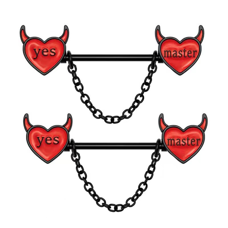 Cross-Border Hot-Selling Peach Heart Letter Series Nipple Nails Red Love Chain Nipple Rings Body Piercing Jewelry Ready for Sale