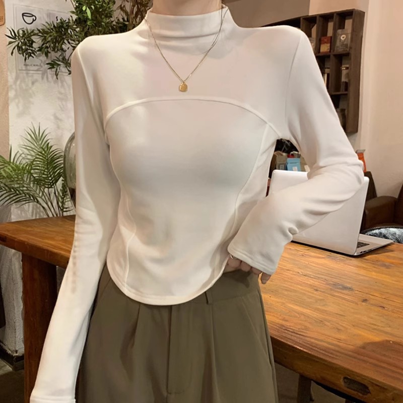 Desong Thickened High-end Sense Base Shirt Women's Autumn and Winter Inner Wear Warm Slim-fit Slimming Western Style Long-sleeved T-shirt Top Ins