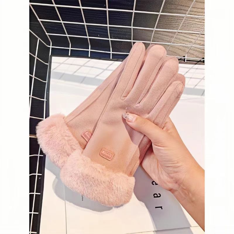 Gloves Women's Winter Cute fleece-lined Thickened Warm Women's Autumn and Winter Riding Touch Screen Cold-proof Cycling Windproof Winter