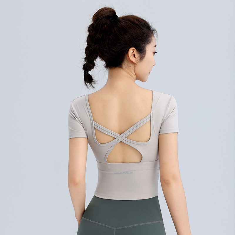 Sports Short-sleeved Women's Tight Fitness Suit with Chest Pad Short Yoga Running Professional Fitness Suit Beautiful Back Summer Clothes