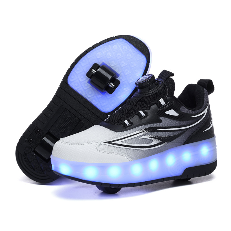 Children's Shoes Girls' sneaker 2025 New Summer Swivel Buckle Children's Skating Double Wheel Mob Shoes Flash Light Roller Skate