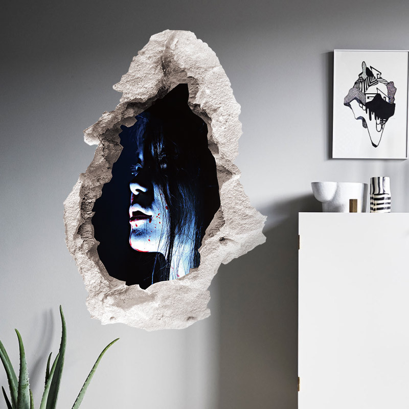 Picture of Foreign trade horror wall stickers Halloween 3D wall stickers bedroom living room trick female ghost decorative painting wholesale
