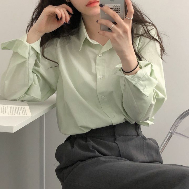 Picture of In stock Spring and Autumn new pure color Korean style long-sleeved shirt women's design sense niche versatile casual shirt jacket