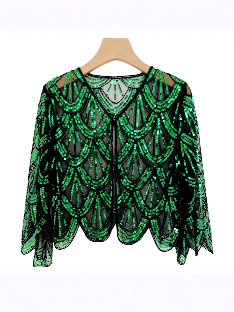 Picture of Cross-border 1920s mesh dress shawl European and American party banquet sequin jacket short mid-sleeve with Amazon