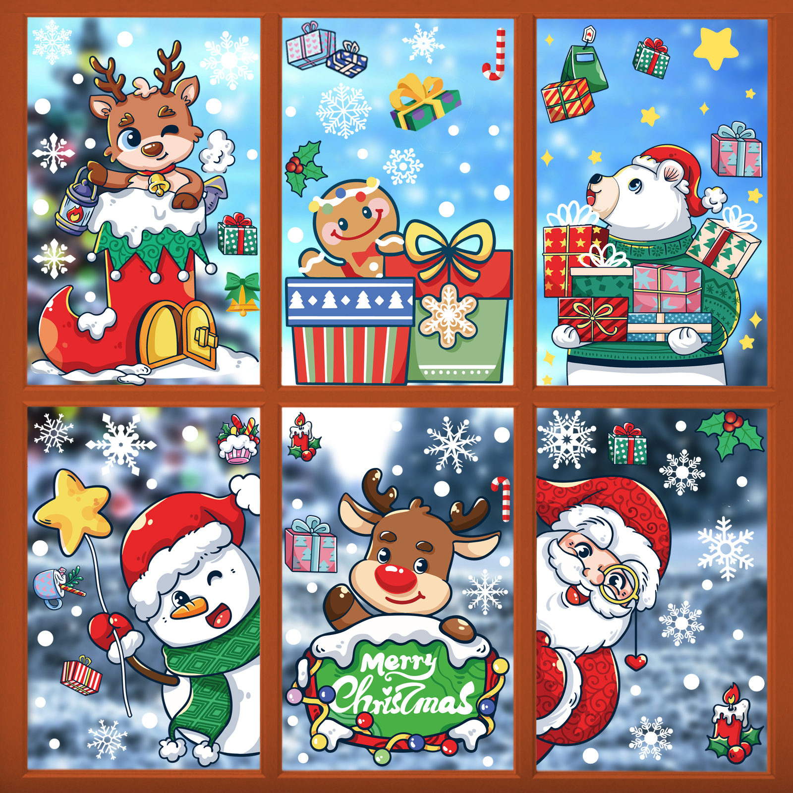 Christmas decorations snowflake stickers Merry Christmas old snowman elk static stickers Christmas party layout