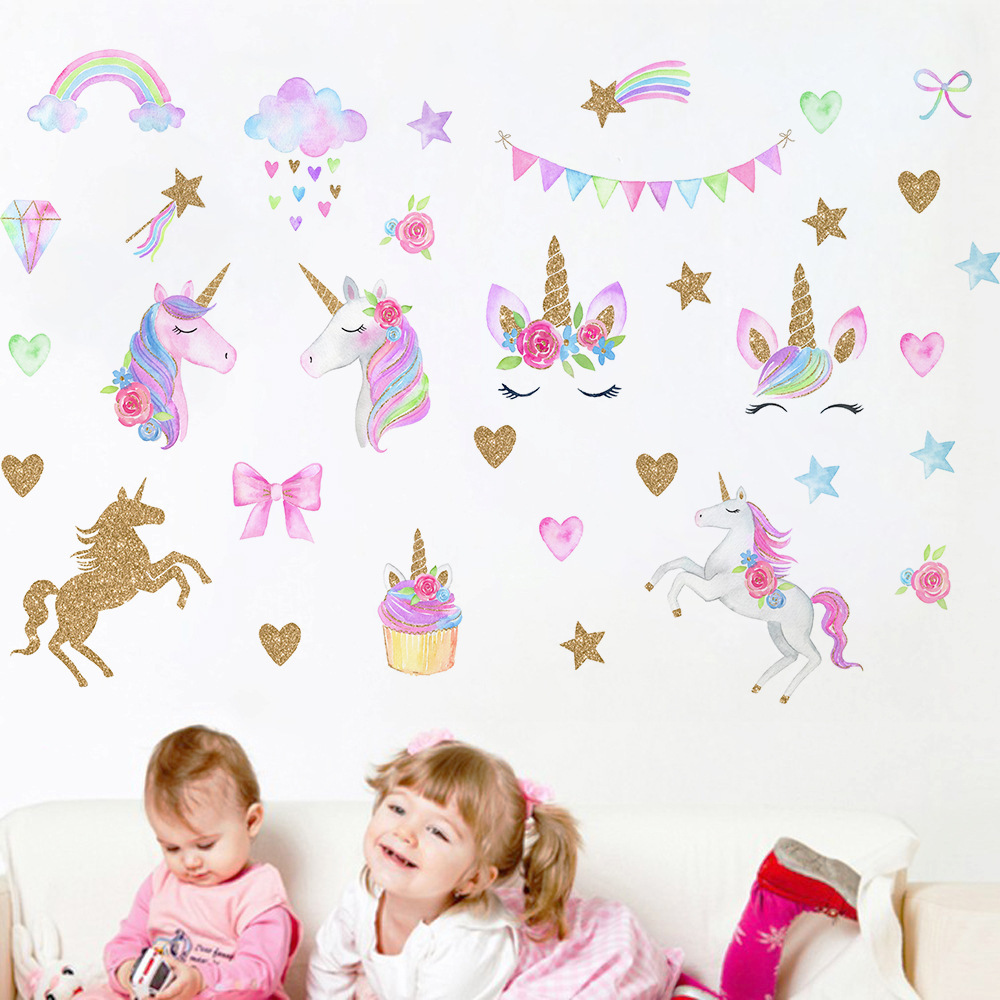Manufacturers new cross-border unicorn wall stickers living room bedroom children's room removable decorative stickers MLD-8807