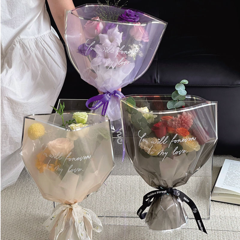 Silver Ion Pet Multi-bag Romantic English Simple Silver Edge Transparent Flowers Flower Flower Flower Art Packaging Material