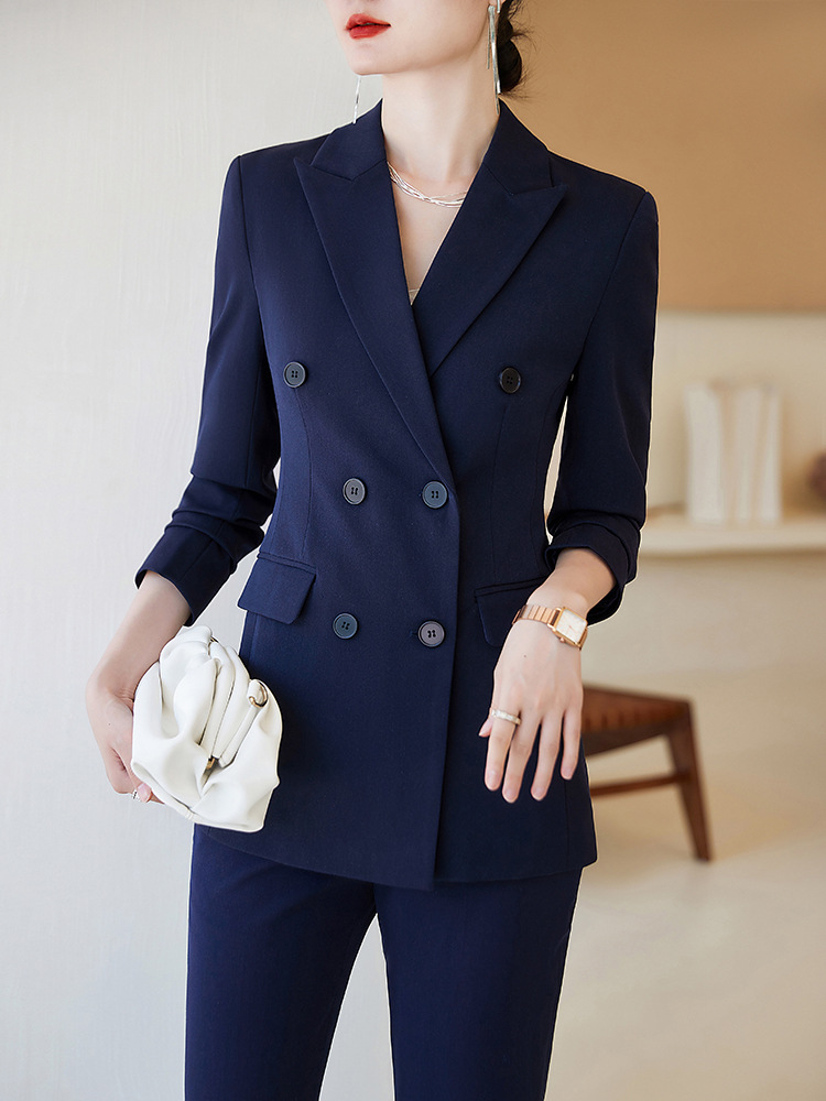 Picture of navy blue Suit Jacket Women's Autumn and Winter 2023 New Temperament Double-breasted Professional suit Work Clothes Dress Suit