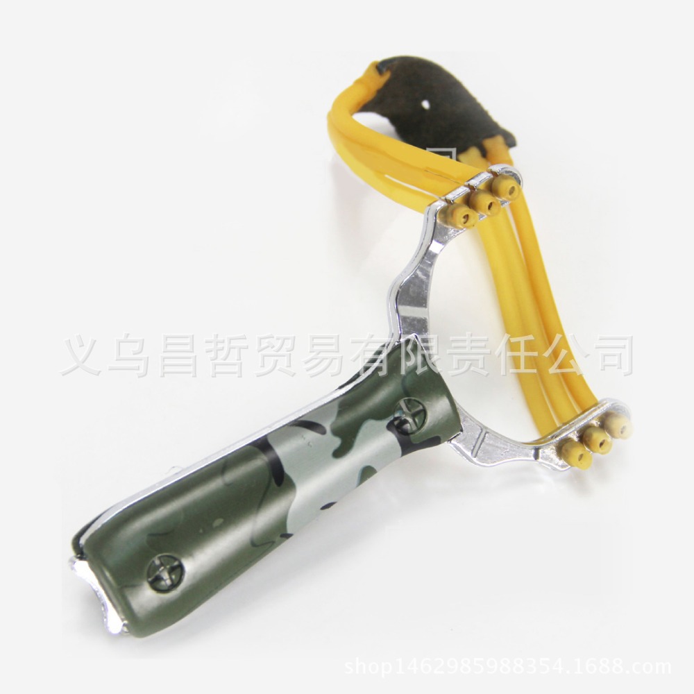 Picture of Camouflage Wild Wolf outdoor Slingshot three card latex tube rubber band Bow zinc alloy wood grain shooting fishing card ball slingshot