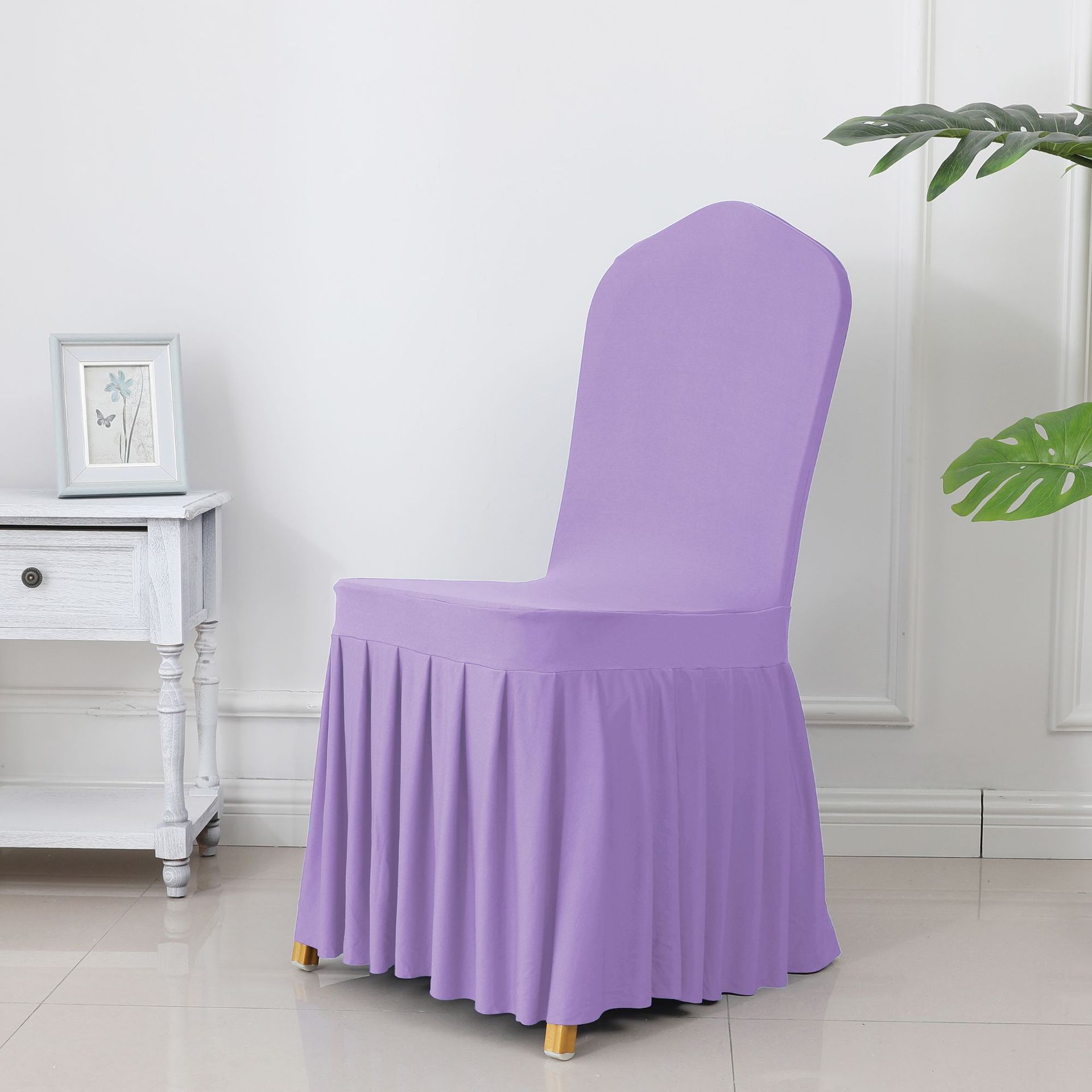 Picture of Chair Cover Thickened Stretch Pleated Skirt Dining Chair Cover Hotel Wedding Banquet Event Stool Cover Hotel Cloth