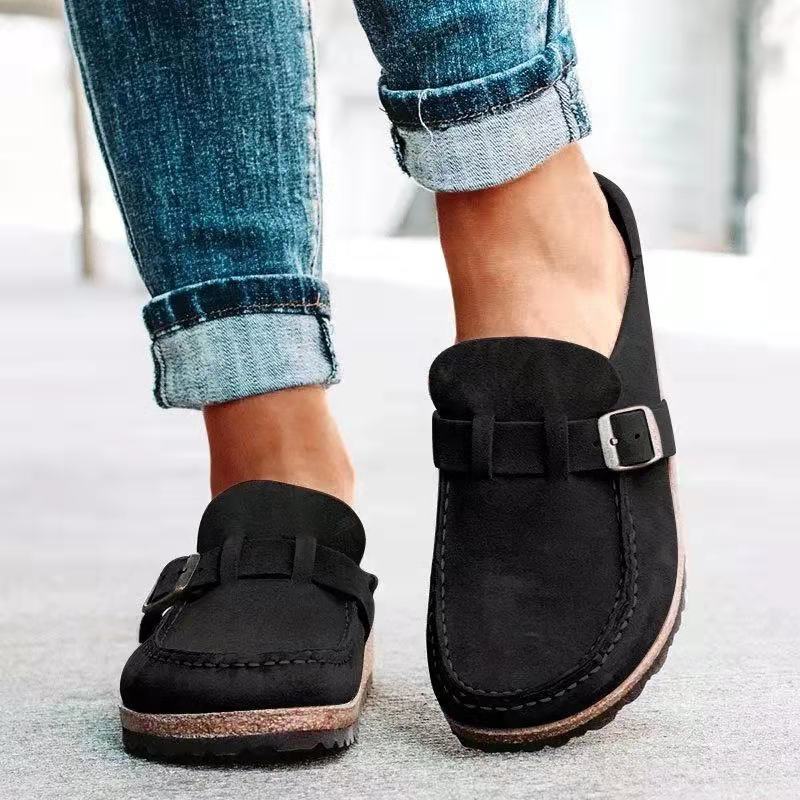 Amazon Independent Station Spring and Summer Round Toe Low Heel Casual Women's Half-Drag Export Large Size Sandals Women's Shoes Cross-Border Spot