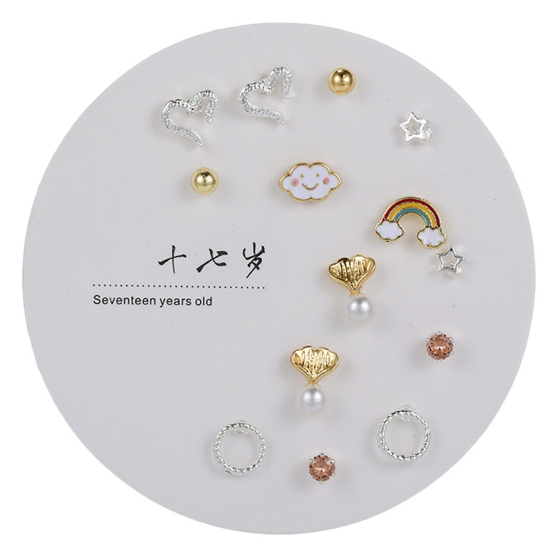 One Week Earring Set Women's 925 Silver Needle 2023 New Fashionable Cold Style Simple Small and High-end Earrings for Women