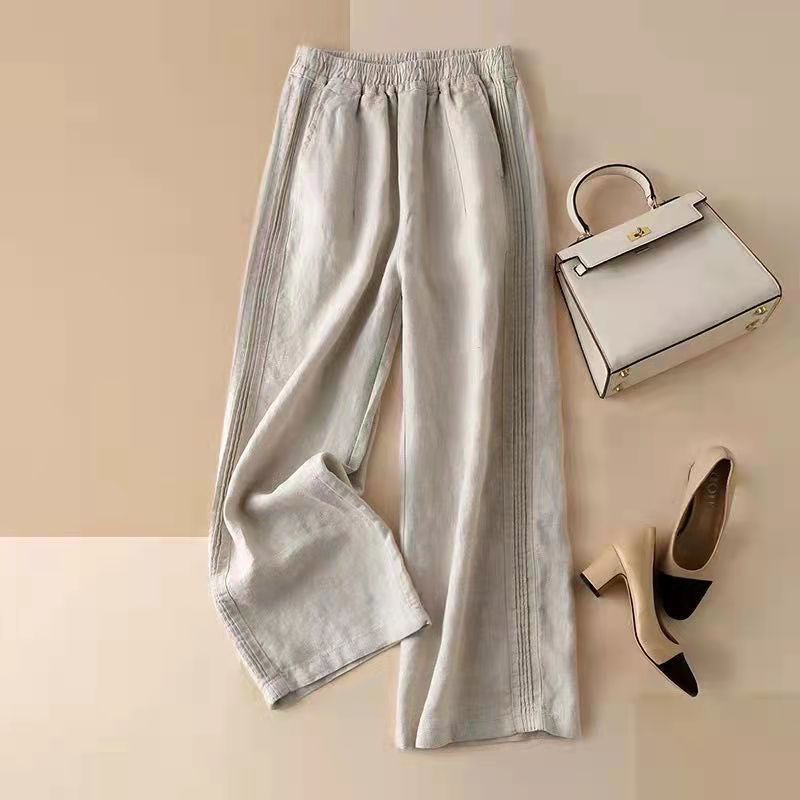 Cross-border Pendant Cotton and Linen Wide Leg 2024 Summer New Artistic Straight Pants Loose High Waist Slimming All-match Casual Pants