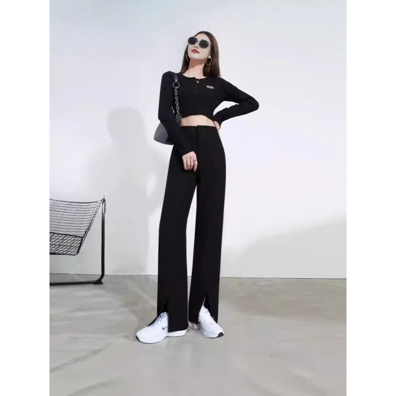 Front Split Pants Women's Autumn Women's Wear 2024 New High Waist Straight Tube Dipped Mop Suit Wide Leg Pants