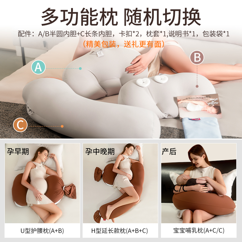 Picture of Pregnant Women's Pillow Waist Protection Side Sleeping Pillow Belly Long Pillow Pregnancy Side Sleeping Pillow U-shaped Granular Goddess Pillow PLUS