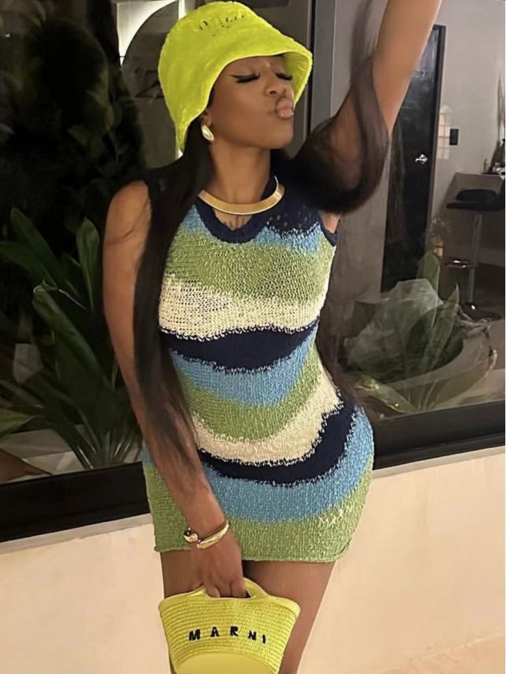 Picture of European and American 2024 Spring and Summer Foreign Trade Women's New Sexy Sleeveless Contrast Color Knitted High Waist Slim-fit Short dress