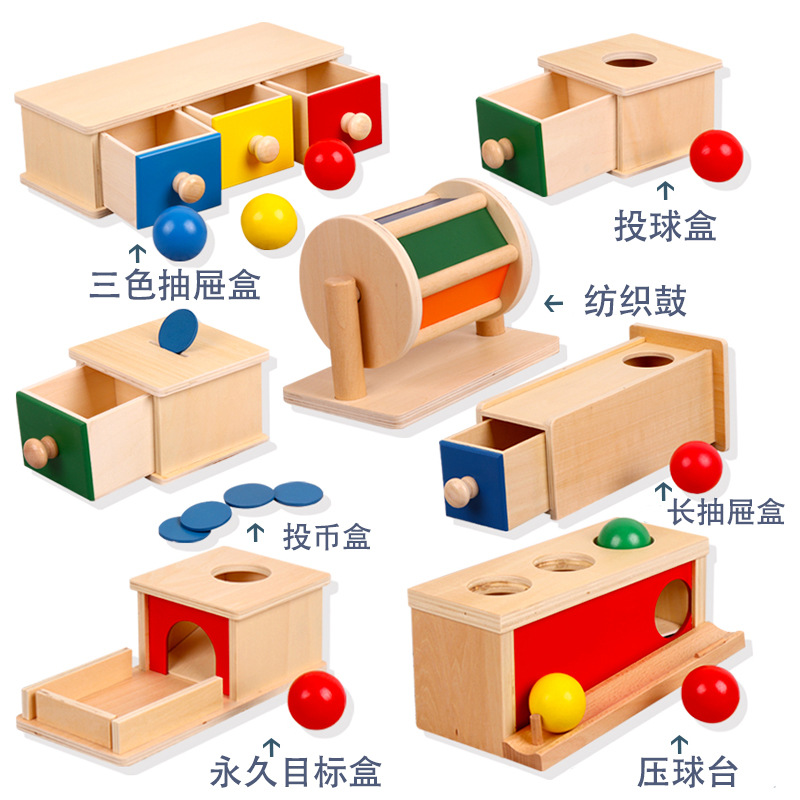Picture of Montessori Toys 0-3 Wooden Drawer Box Kindergarten Textile Drum Target Box Montessori Early Education Educational Toys
