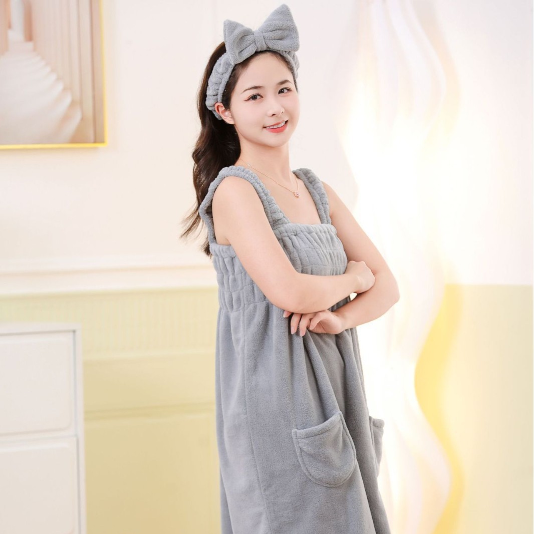Picture of Coral Velvet Bath Skirt for Women, Absorbent, Soft, Wearable Bath Towel, Bath Sling, Enlarged Vest, Adult Student Home Thickeneding
