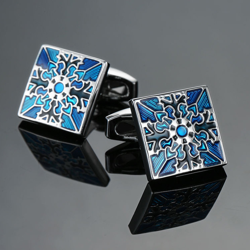 Picture of Glamour Jewelry Men's French Shirt Cufflinks Wholesale Blue Series Enamel Crystal Vintage Pattern Cufflinks