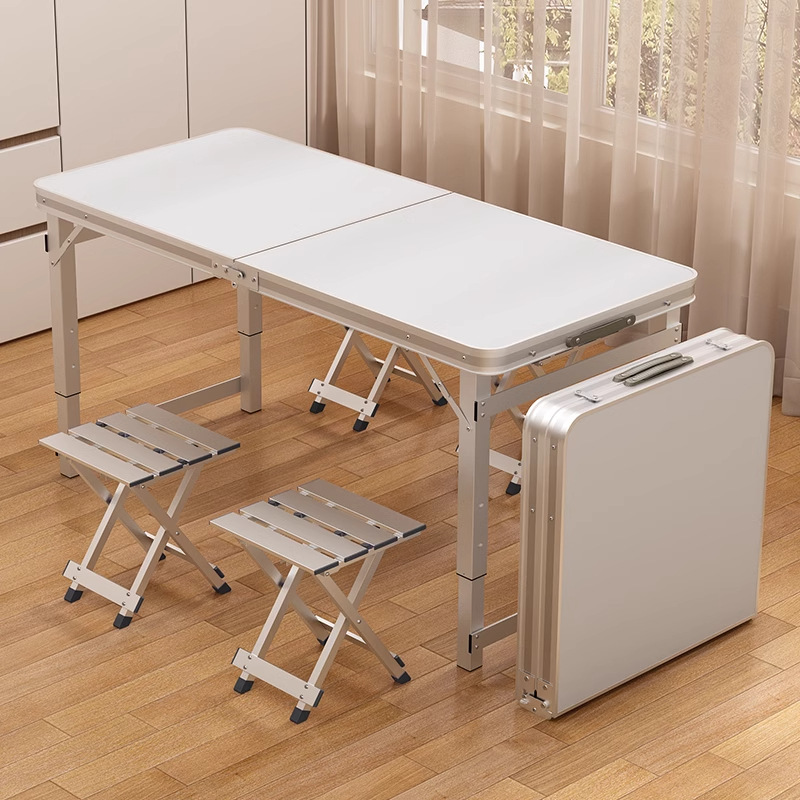 Folding Table for Stalls, Portable Outdoor Adjustable Height Work Table for Camping, Picnics, Night Market Folding Table and Chairs