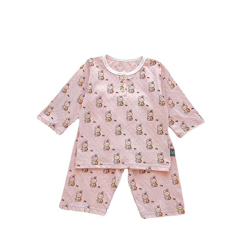 Summer Kidsren's Clothing Kidsren's Pajamas Kidsren's Three-Quarter Sleeve Home Clothes Set Baby Summer Air-Conditioned Clothes Pure Cotton