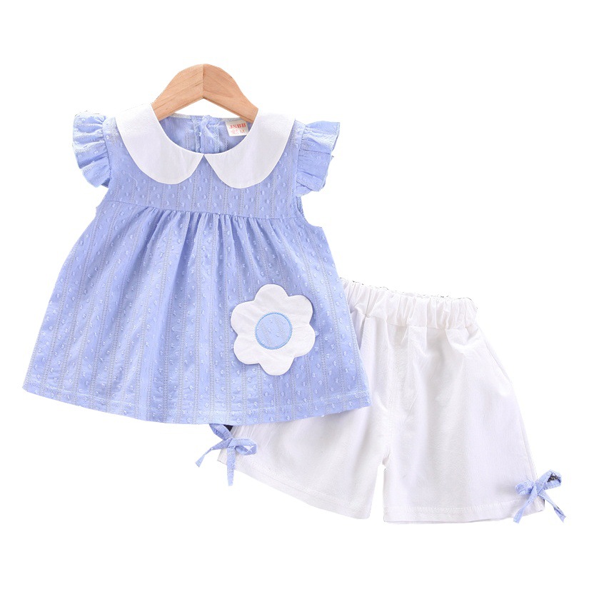 Women's Treasure Summer 2023 New Girls' Summer suit Internet Popular 1-5 Years Old Fashionable Two-Piece Cute Culottes