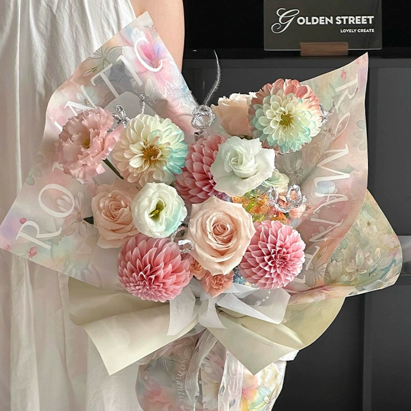 Picture of Sicilian Oil Painting Wrapping Paper, Net Red Flower Paper, High-End Flower Series Flower Packaging Material Wrapping Paper