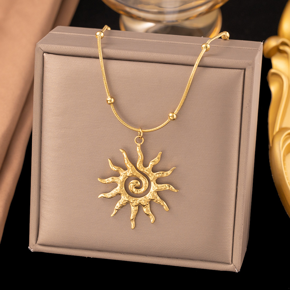 Picture of Cross-Border New Sun Pendant Titanium Steel Necklace Earrings Ring Women's Design Light Luxury Niche High-End Jewelry Set
