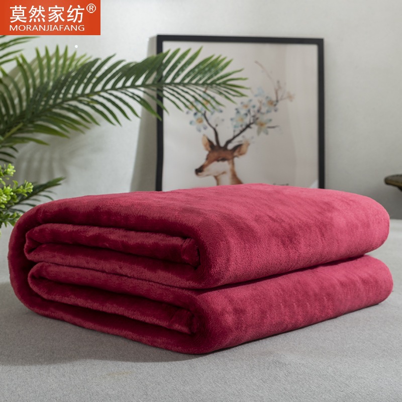 Picture of Solid Color Flannel Blanket Summer Air Conditioning Blanket Office Nap Blanket Single Layer Double-sided Fleece Four Seasons Thin Blanket