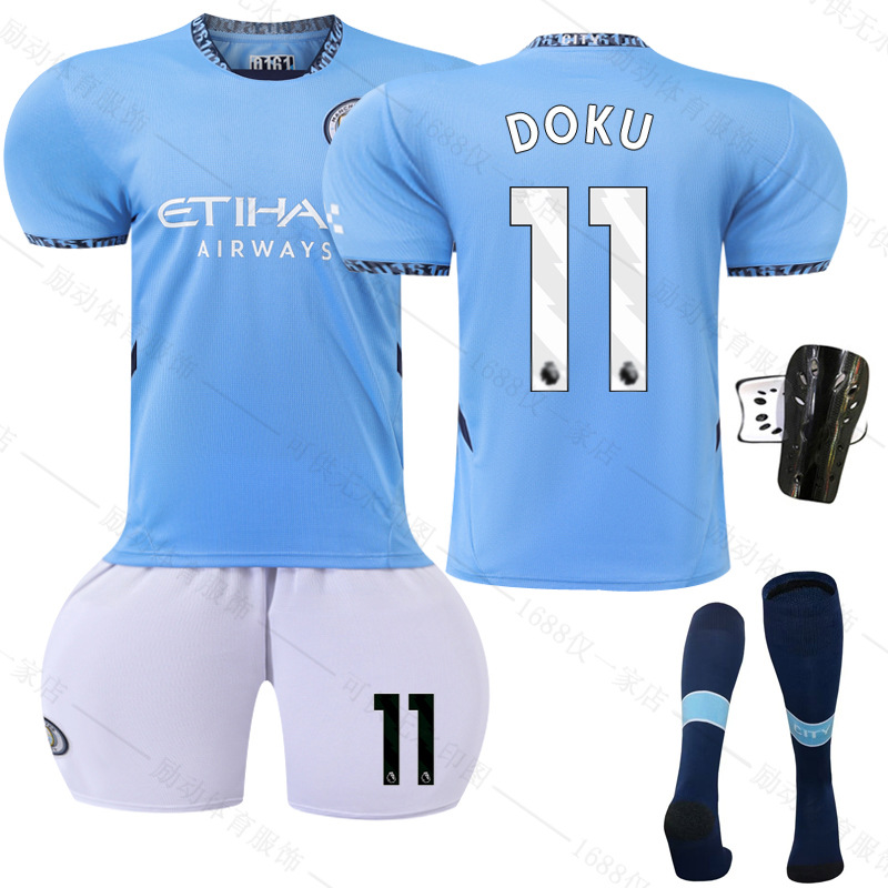 Picture of 2425 Manchester City Home New Football Suit No.9 Harland Jersey 17 De Braunay suit Foreign Trade Supply Factory