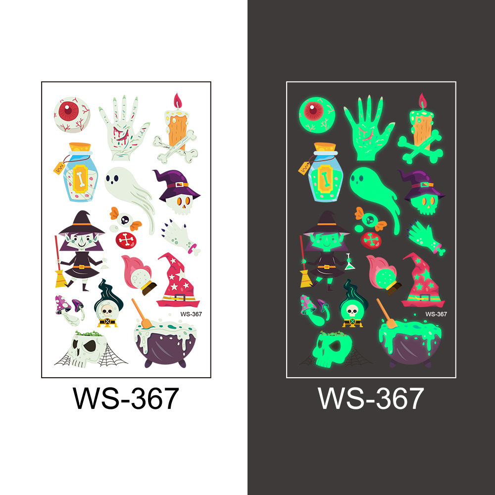 Picture of Cross-Border New Halloween Tattoo Stickers Waterproof and Sweat-Proof Long-Lasting Fluorescent Green Luminous Children's Cartoon Face Tattoo Stickers
